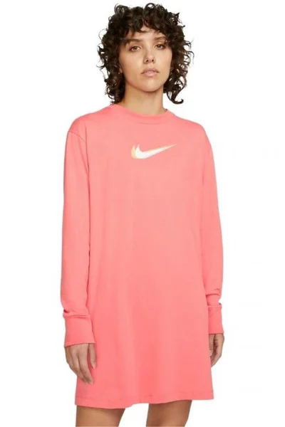Růžové dámské šaty Nike Nsw LS Dress Prnt W DO2580 603
