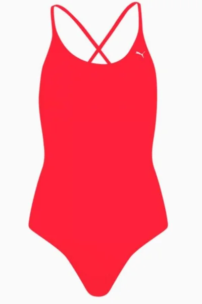 Dámské červené jednodílné sportovní plavky Puma Swim V-Neck