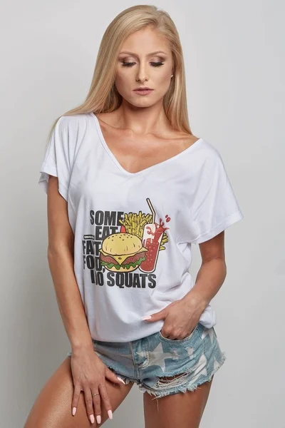 Bílé dámské tričko s potiskem Gym Glamour Fast Food