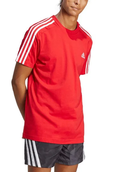 ADIDAS červené pánské tričko s pruhy Essentials Jersey