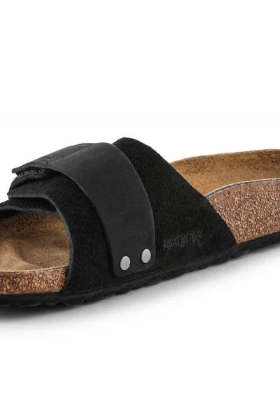 Birkenstock Oita Black semišové žabky s korkovou stélkou