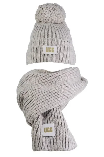 Zimní sada čepice a šály UGG Chunky Rib Knit šedá