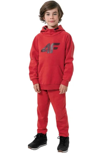Chlapecká červená mikina s kapucí s logem 4F
