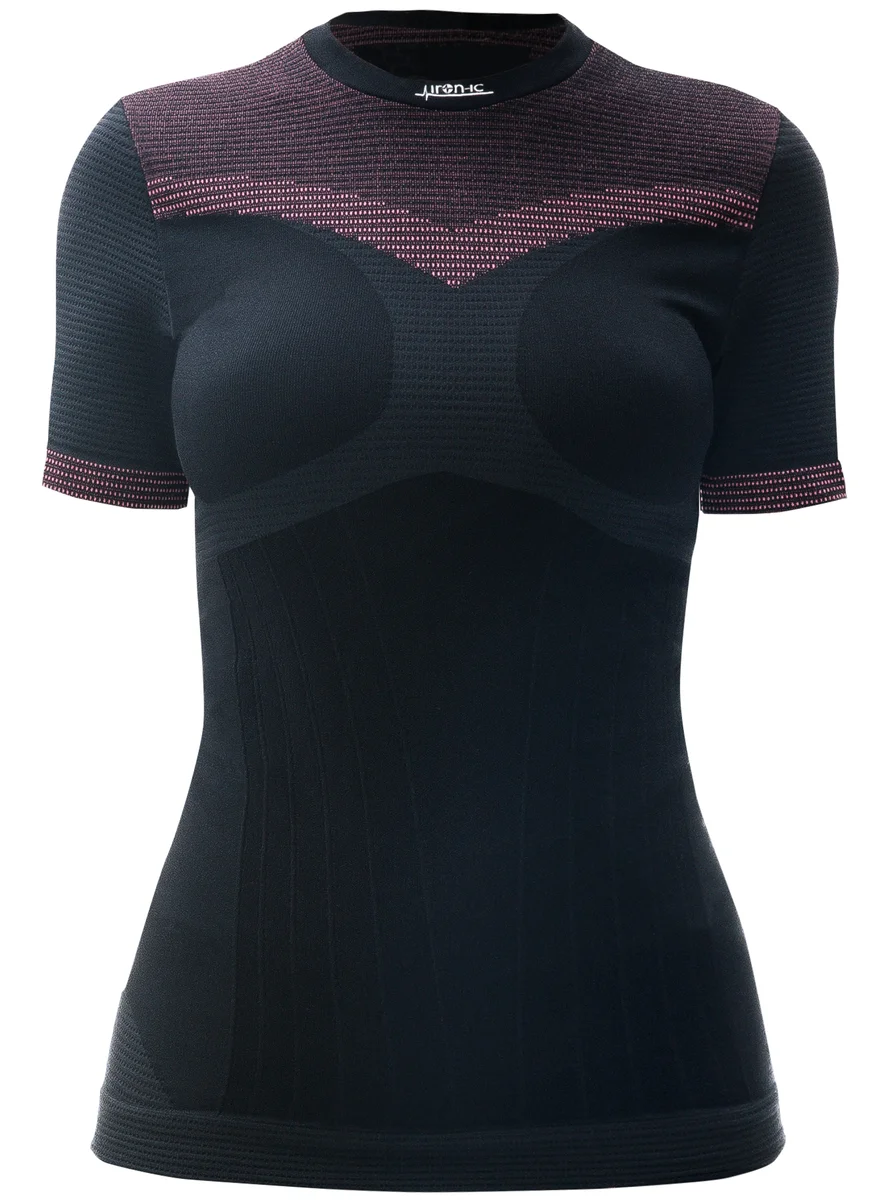 Dámské černo-růžové sportovní tričko s krátkým rukávem IRON-IC