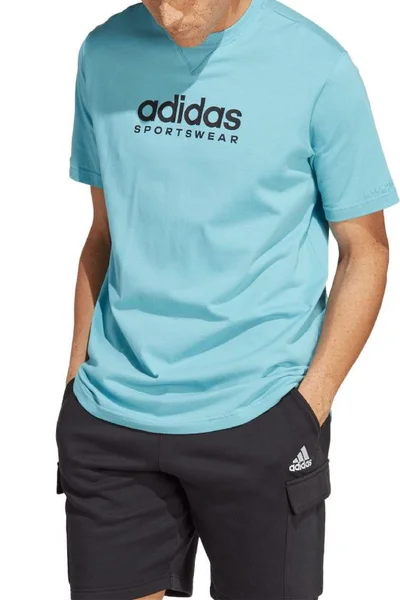 Adidas pánské volné tričko s velkým nápisem - modré - bavlněné