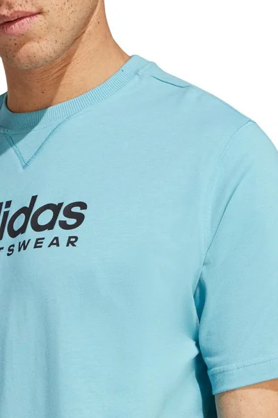 Adidas pánské volné tričko s velkým nápisem - modré - bavlněné