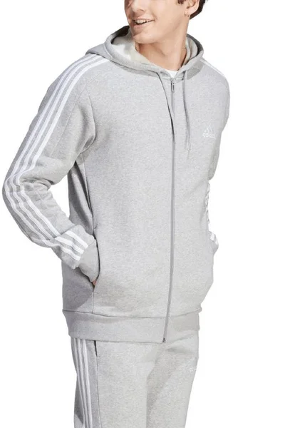 Adidas Pánská Fleece Mikina s Kapucí a Zipem 3 Pruhy