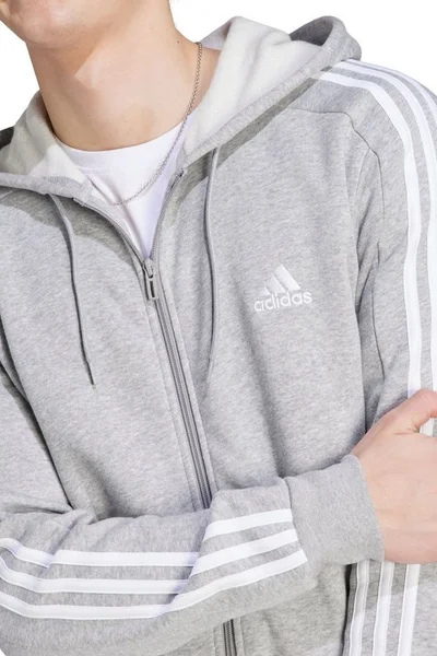 Adidas Pánská Fleece Mikina s Kapucí a Zipem 3 Pruhy