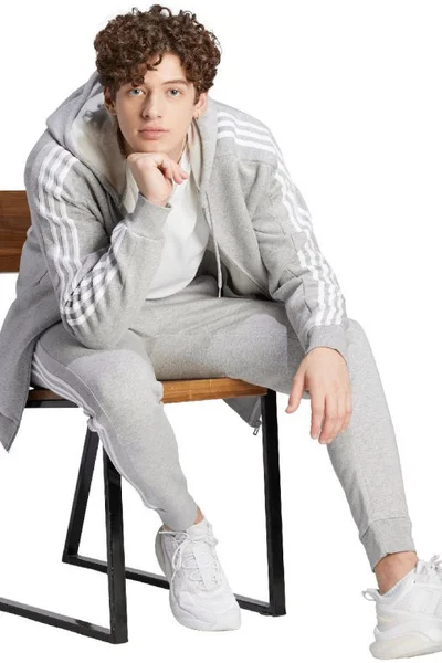 Adidas Pánská Fleece Mikina s Kapucí a Zipem 3 Pruhy