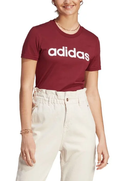 Adidas Dámské Tričko Slim Logo Kaštanové Bavlna