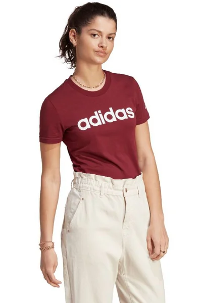 Adidas Dámské Tričko Slim Logo Kaštanové Bavlna