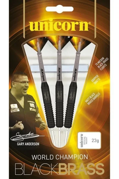 Šipky s ocelovým hrotem Unicorn Black Brass - Gary Anderson 23g:27661|25g:27662|27g:27663