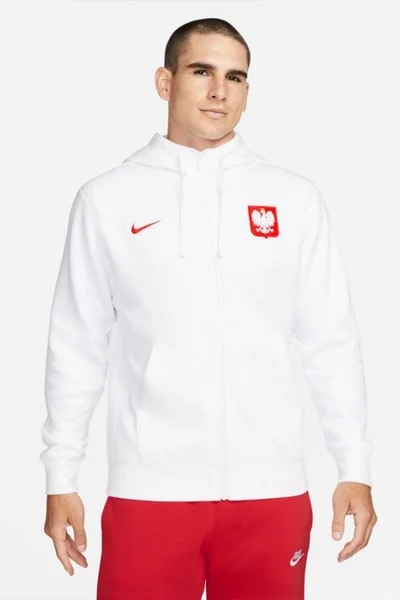 NIKE Poland pánská mikina s kapucí a zipem – bílá