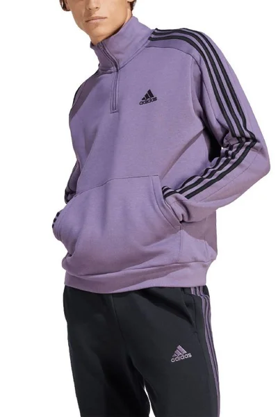 Adidas Essentials Fleece Mikina s pruhy - 1/4-zip - fialová