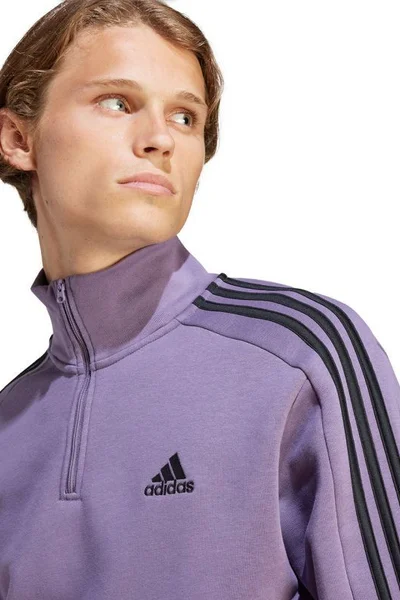 Adidas Essentials Fleece Mikina s pruhy - 1/4-zip - fialová