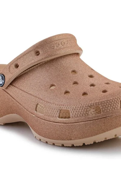 Crocs Classic Platform třpytivé dámské pantofle hnědé