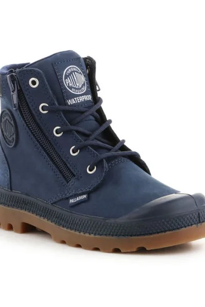 Tmavě modré nepromokavé dětské boty Palladium Pampa Hi CUFF WP K 53476-425-M