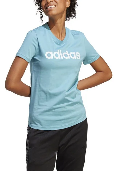 Adidas Dámské Modré Slim Fit Tričko s Logem