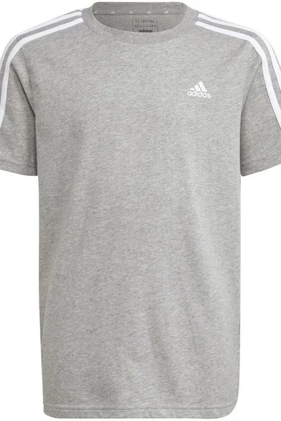 Adidas Essentials Dětské Bavlněné Tričko s Pruhy Šedé