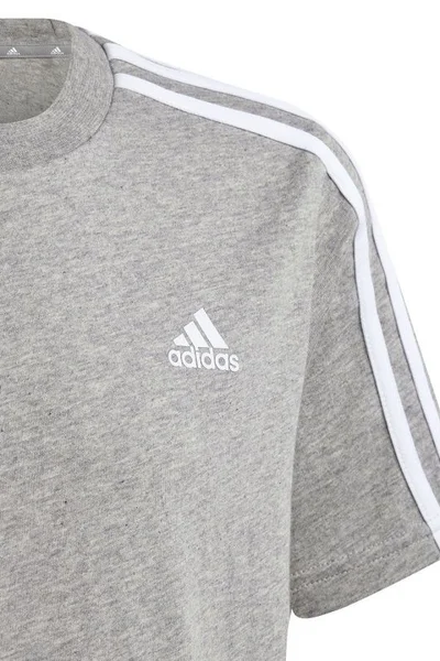 Adidas Essentials Dětské Bavlněné Tričko s Pruhy Šedé