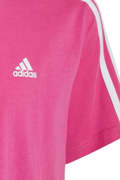 Adidas růžové tričko s pruhy pro děti volného střihu