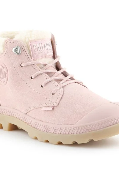 Růžové dámské semišové boty s kožešinou Palladium Pampa Lo Rose Dust W 96467-612-M