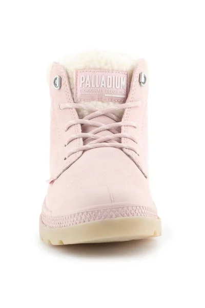 Růžové dámské semišové boty s kožešinou Palladium Pampa Lo Rose Dust W 96467-612-M