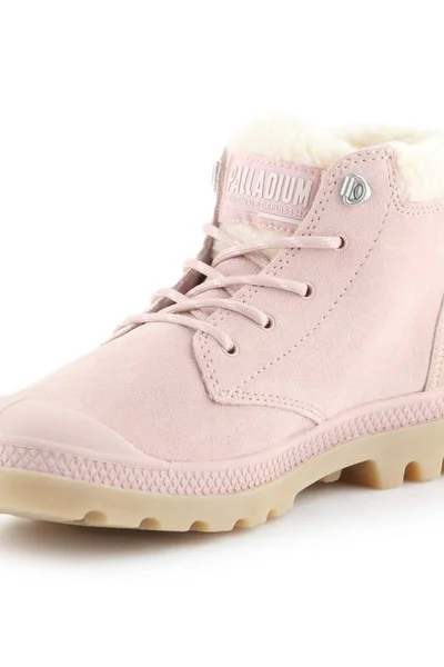 Růžové dámské semišové boty s kožešinou Palladium Pampa Lo Rose Dust W 96467-612-M