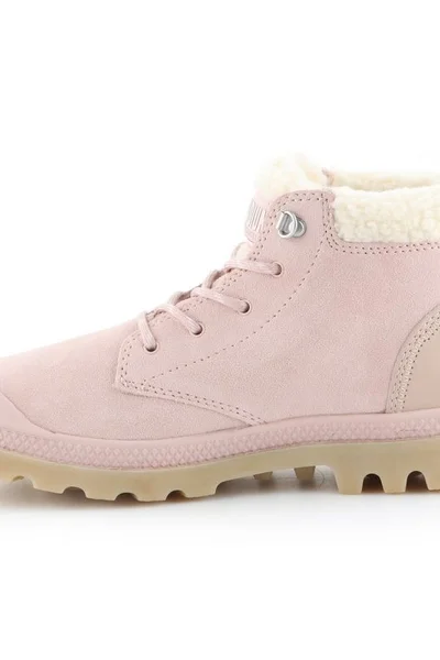 Růžové dámské semišové boty s kožešinou Palladium Pampa Lo Rose Dust W 96467-612-M