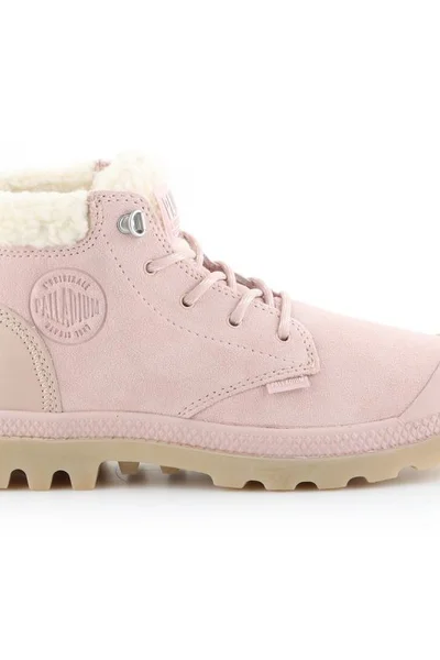 Růžové dámské semišové boty s kožešinou Palladium Pampa Lo Rose Dust W 96467-612-M