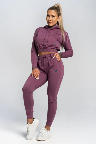 Lesklé fialové dámské tepláky - Gym Glamour