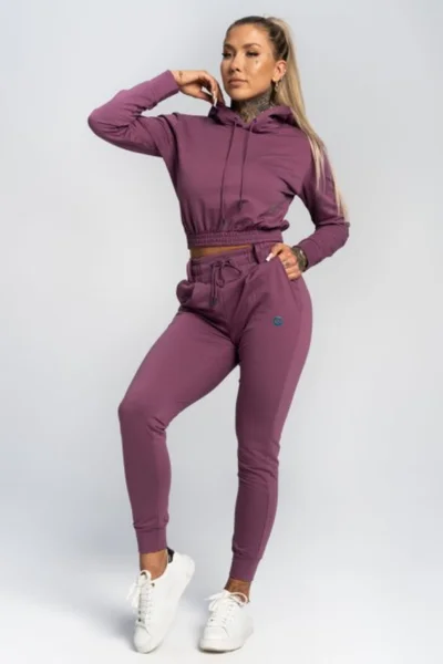 Lesklé fialové dámské tepláky - Gym Glamour