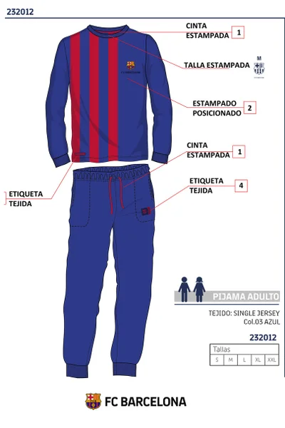 Modré pánské pyžamo FC Barcelona - dlouhé rukávy a nohavice