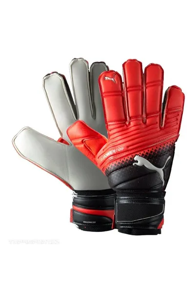 Červeno-černé brankářské rukavice s lepší přilnavostí a podporou zápěstí Puma
