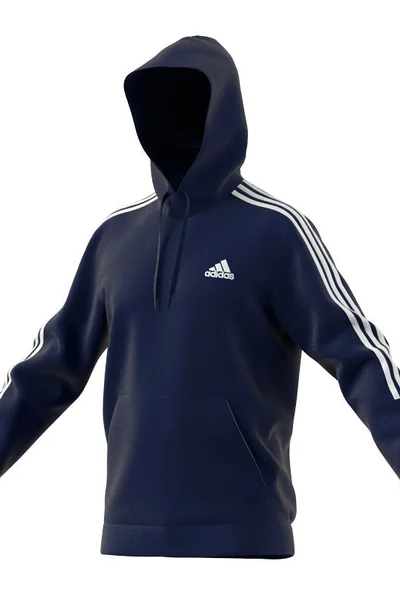 Adidas fleecová mikina 3 pruhy s kapucí tmavě modrá