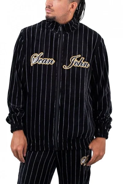 Sean John Vintage Pinstripe Velours pánská mikina černá M