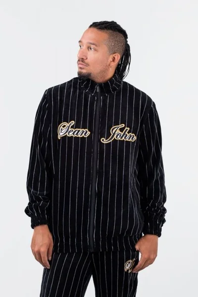 Sean John Vintage Pinstripe Velours pánská mikina černá M