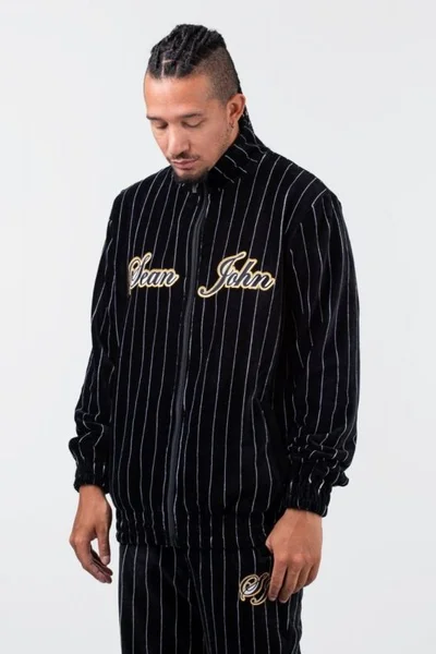 Sean John Vintage Pinstripe Velours pánská mikina černá M