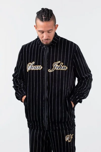 Sean John Vintage Pinstripe Velours pánská mikina černá M