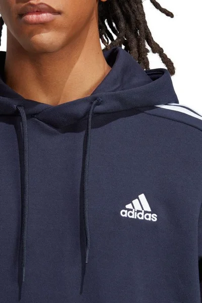 Adidas pánská tmavě modrá mikina s kapucí a pruhy