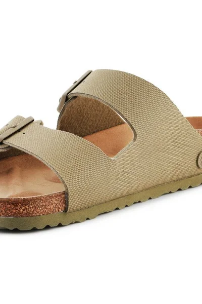 Birkenstock Vegan Plátěné Žabky Khaki