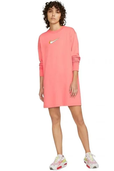 Růžové dámské šaty Nike Nsw LS Dress Prnt W DO2580 603