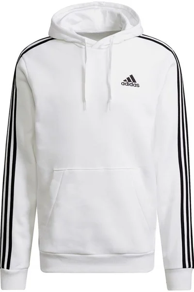 Adidas Pánská Bílá Fleece Mikina s Kapucí a 3 Pruhy