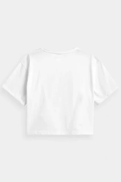 Dámský bílý-černý crop top s jemným potiskem - 4F