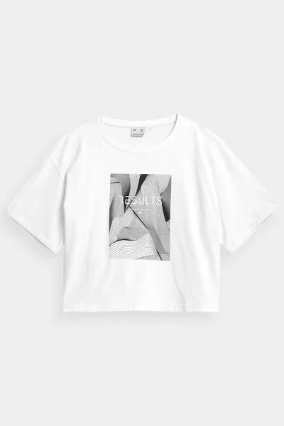 Dámský bílý-černý crop top s jemným potiskem - 4F