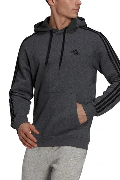 Adidas Pánská Šedá Fleece Mikina s Kapucí 3 Pruhy