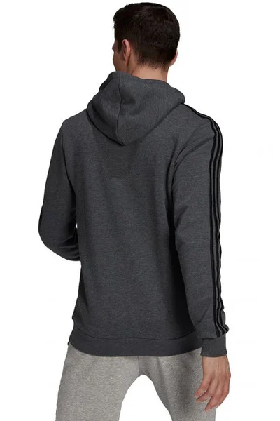 Adidas Pánská Šedá Fleece Mikina s Kapucí 3 Pruhy