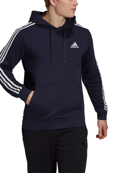 Adidas Pánská Tmavě Modrá Fleece Mikina s Kapucí a Pruhy