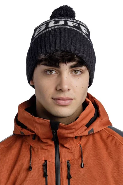 Nadýchaná černá zimní čepice s bambulí Buff Beanie