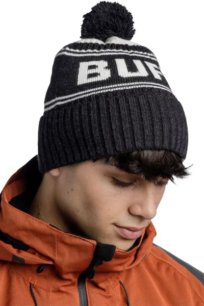 Nadýchaná černá zimní čepice s bambulí Buff Beanie